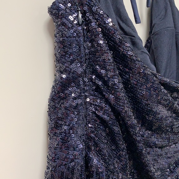 NWT Express Navy Blue Sequined Halter Dress Size Small - Picture 7 of 10